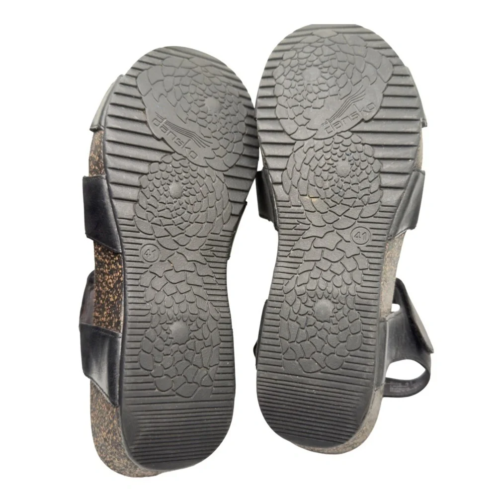 Dansko Savanah Black Waxy Burnished Wedge Sandals